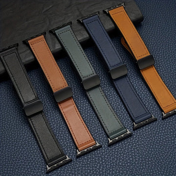 Genuine Calfskin Leather Watch Band, with Magnetic Clasp